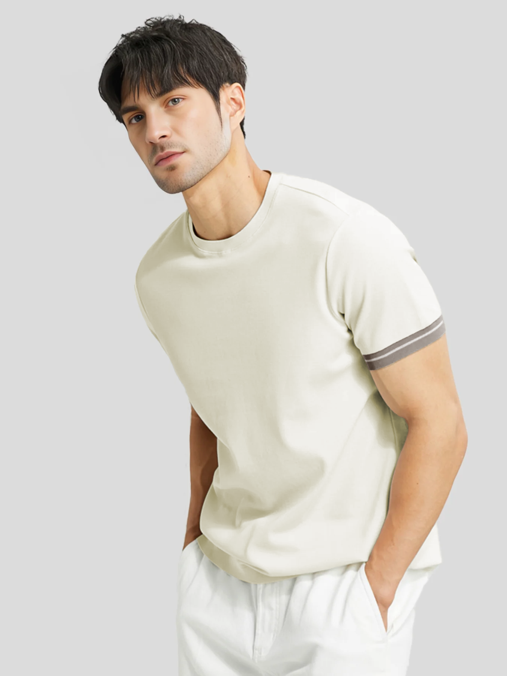 CoolKnit Color Blocked Cuffs Short Sleeve Knitted T-Shirt
